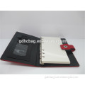 2016 Hot Sale Leather Notebook Cover With Pen And Card Holder With Cute Red Button